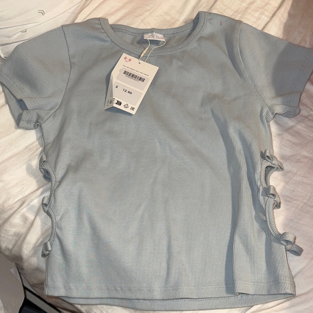 Zara Girls light Blue Short Sleeve Top with Side Ties